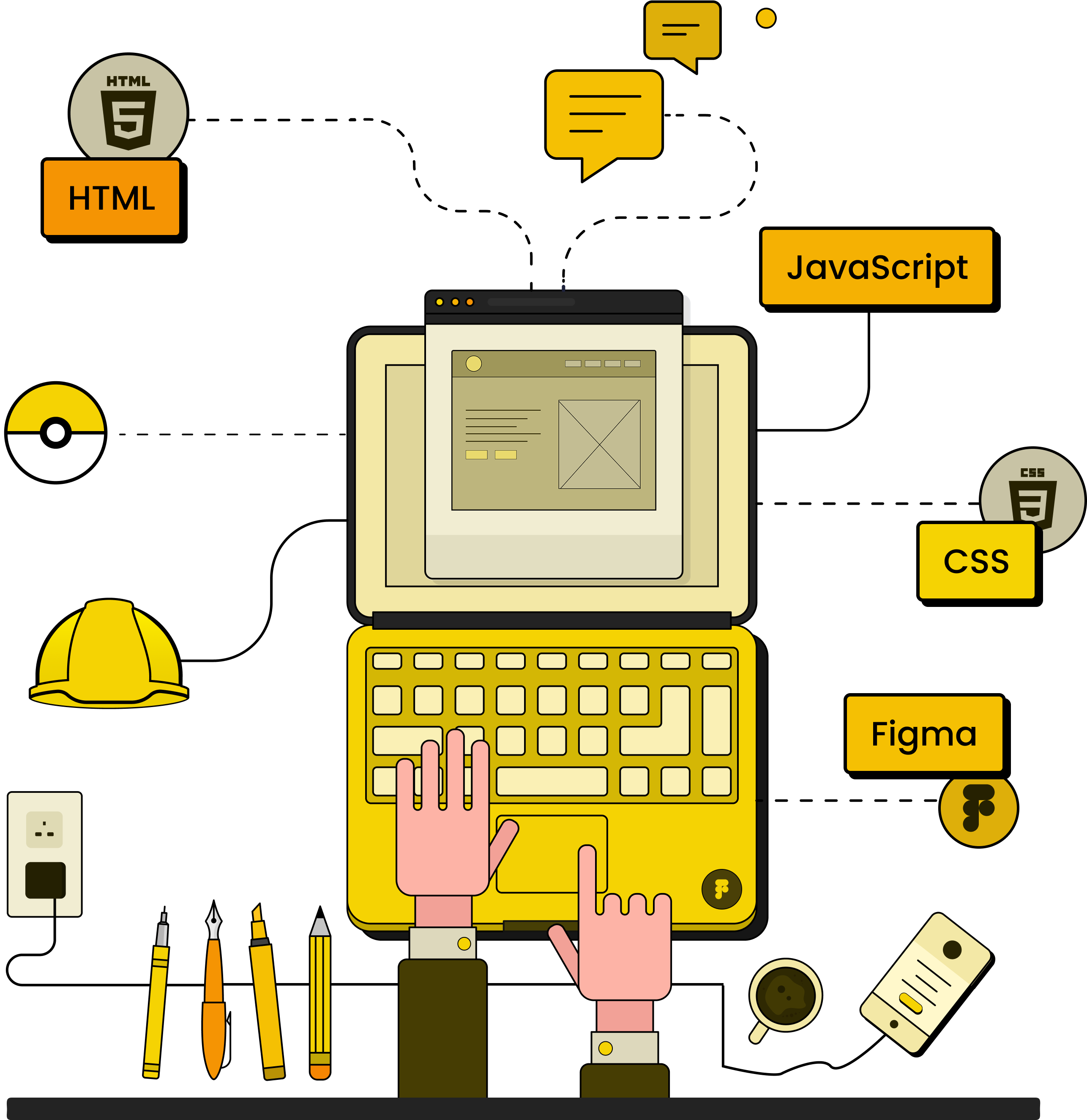 Illustration of hands typing on a computer