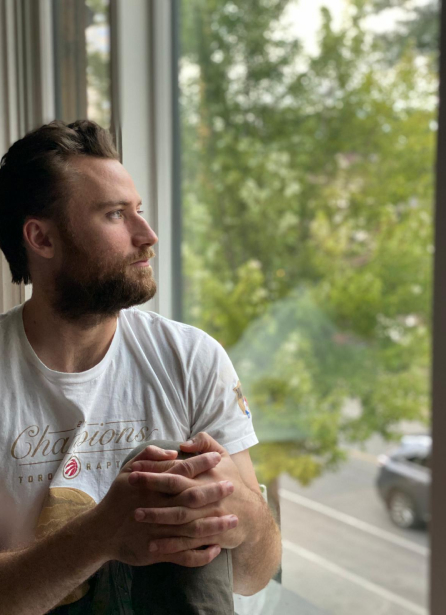 Jacob looking out a window