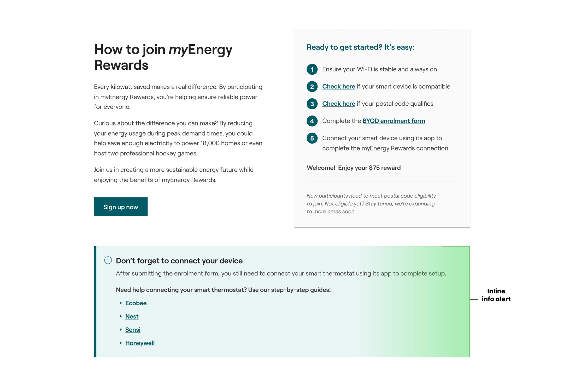 Annotated mock up myEnergy Rewards