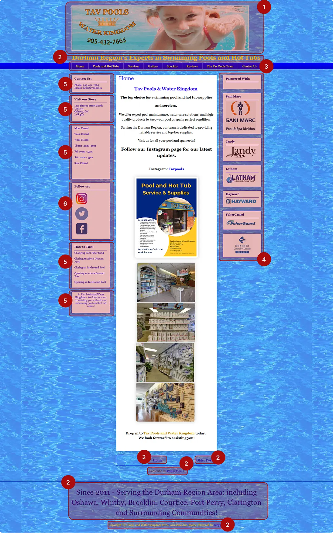 Screenshot of the old tav pools website